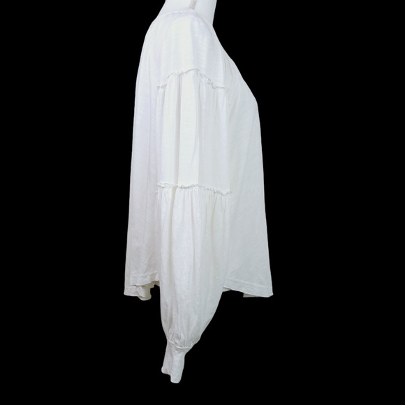 Free People SZ XS White Oversized Boatneck Cropped Cotton Tiered Sleeve Top - Picture 7 of 8